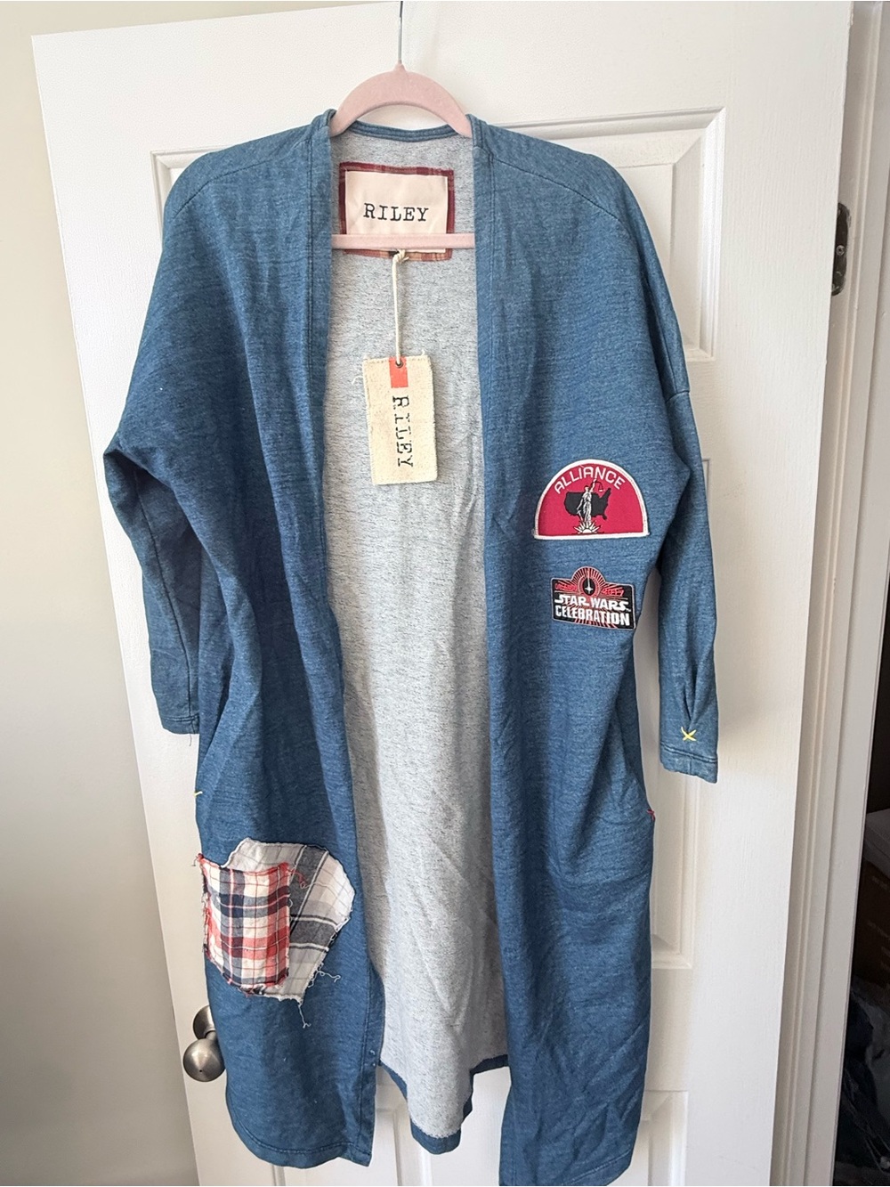 Riley 1880 Vintage Women's Designer Sweatshirt Long Cardigan with Patches M/L